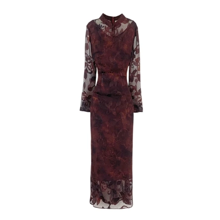 【金穗】知性魅力秋款长袖复古法式时尚气质修身收腰连衣裙-SW0139