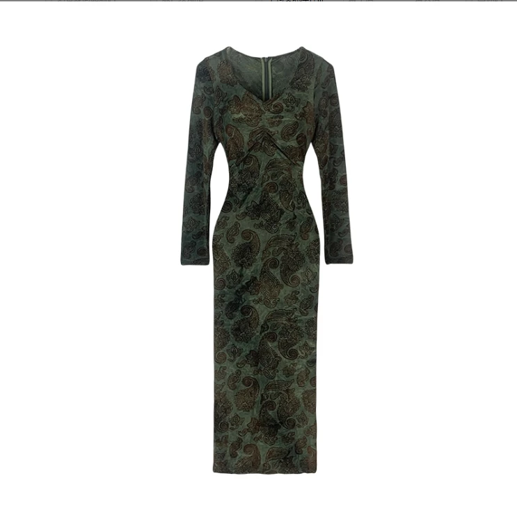 【金穗】秋冬新款绿野仙踪法式气质修身收腰显瘦鱼尾连衣裙-SW0296