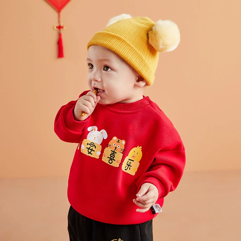 【嘟嘟家】【现货】宝宝拜年服卫衣红色婴儿新年衣服BZB120DWY111喜庆