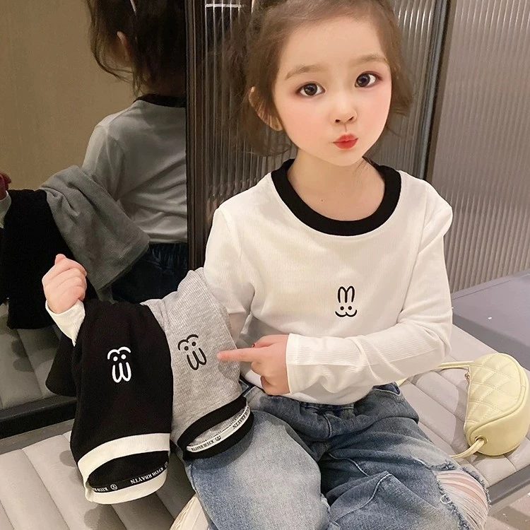 女童长袖T恤2023春秋新款儿童纯棉打底衫宝宝内搭中小童秋款上衣
