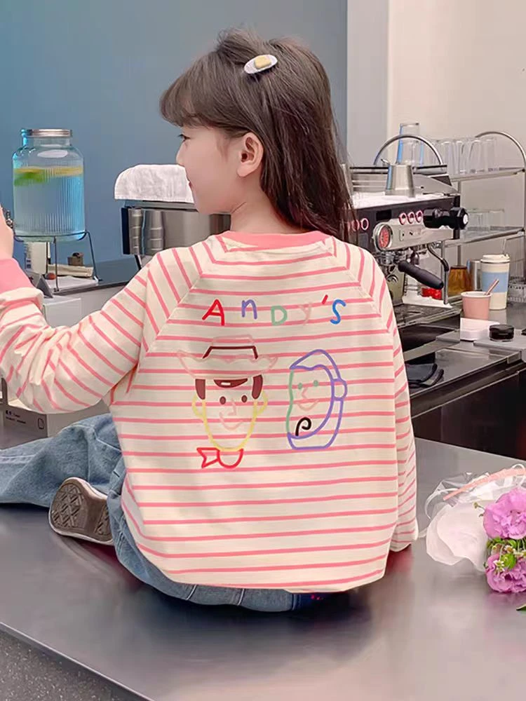 女童条纹长袖t恤春秋款2025新款洋气儿童打底衫秋季小女孩上衣