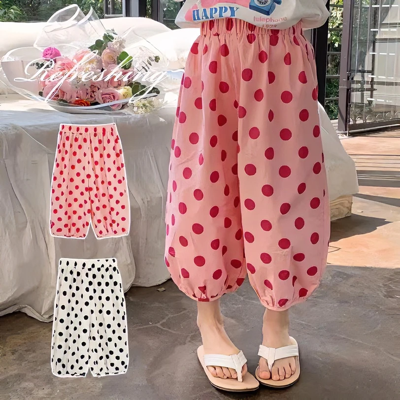 女童波点薄款裤2024夏季新款儿童洋气休闲裤子宝宝百搭九分裤子潮