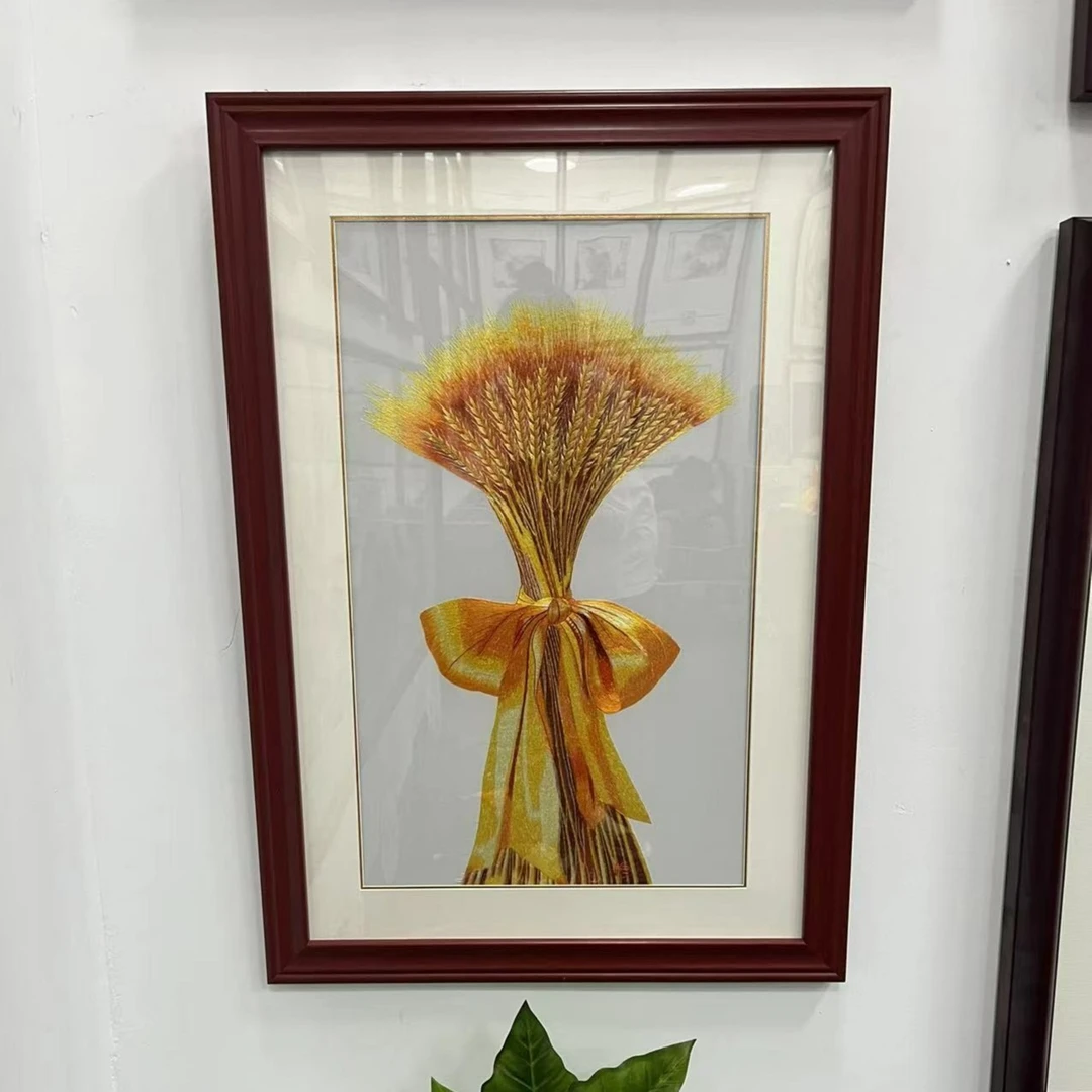 梨花海棠苏绣刺绣成品麦穗挂画中式客厅装饰大麦麦穗刺绣