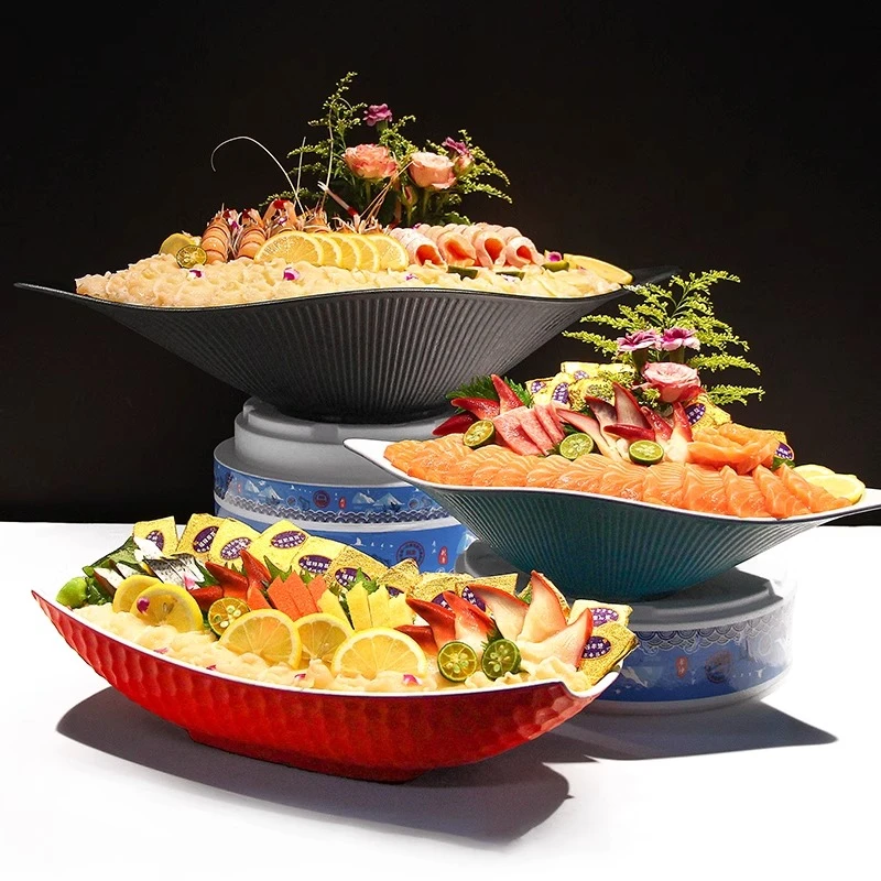 密胺刺身专用盘商用姿造盘子冰盘肥牛鱼生摆盘装饰海鲜三文鱼大盘