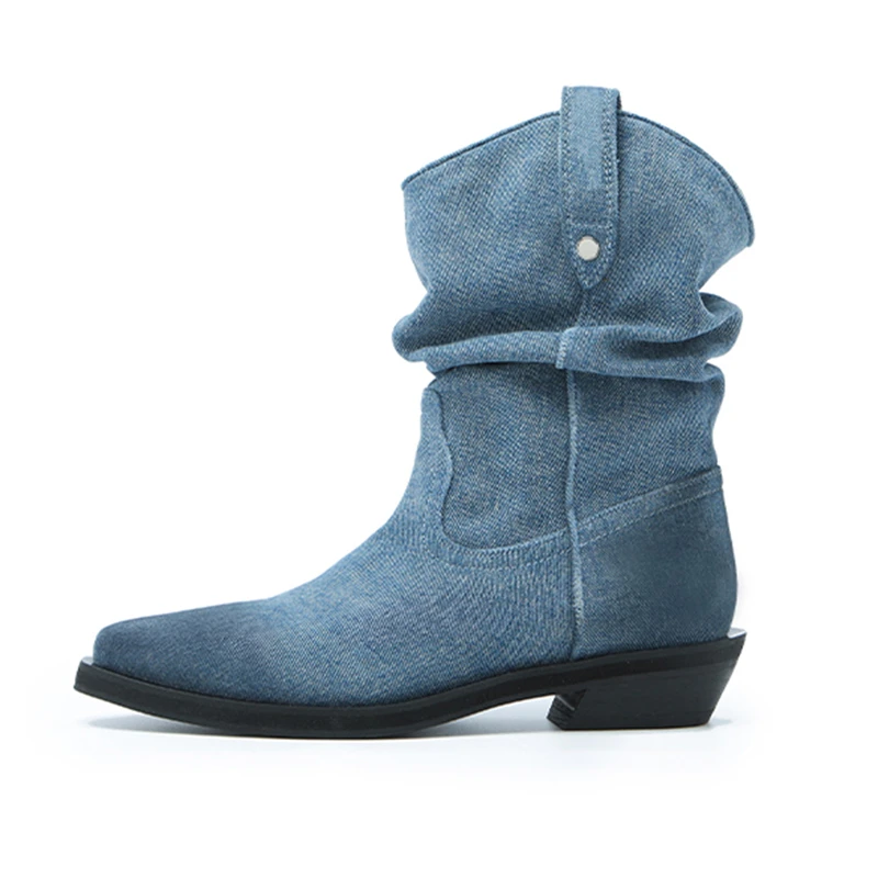 【LABER THREE】nound买手店复古褶皱堆堆靴牛仔短靴新款小众辣妹女