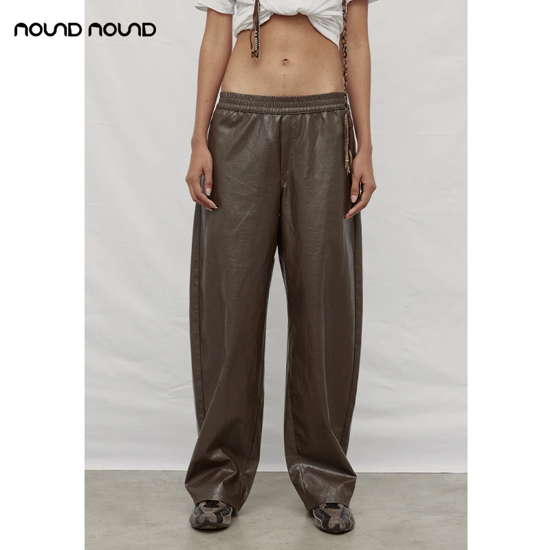 【10 ROUN】nound买手店时尚百搭直筒松紧腰PU休闲裤女士24秋冬新款