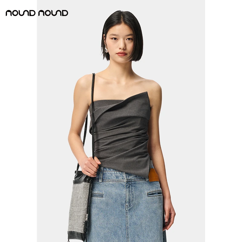 【deepmoss】nound买手店不规则设计弹力打褶抹胸上衣24早秋新款