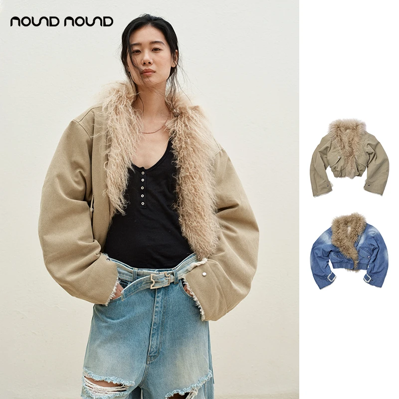 【MEDIUM WELL】nound买手店设计感毛领沙卡夹克短外套女24秋冬新款