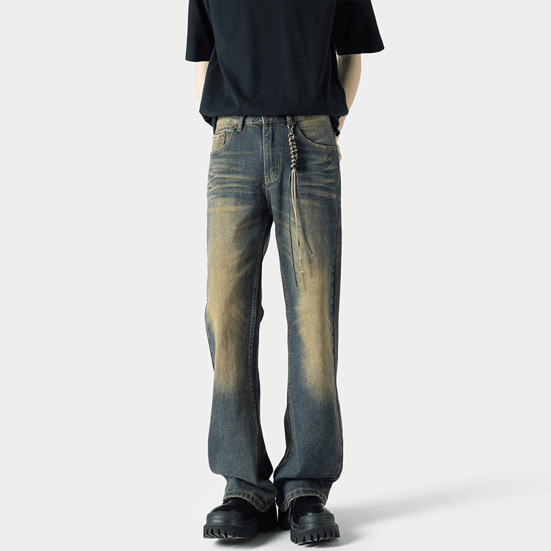 美式复古蓝牛仔裤男款微喇高个子cleanfit裤子高街vibe窄版直筒裤