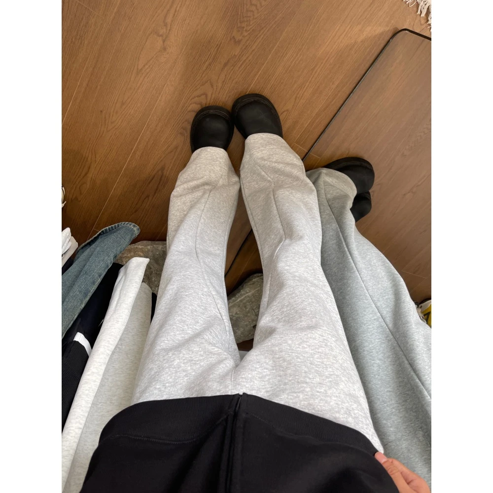 浅灰色cleanfit弯刀卫裤男秋季直筒修身微喇裤子运动设计感喇叭裤