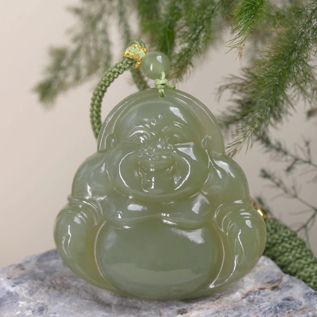 |和和美玉|湖水大佛公吊坠 弥勒佛 天然和田玉  45mm手工雕刻挂坠