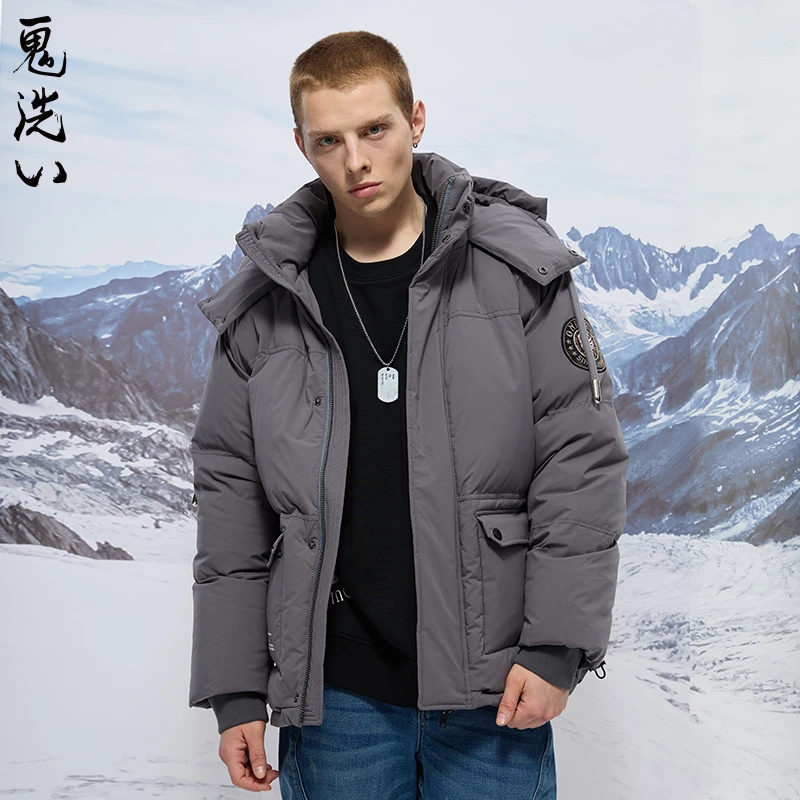 ONIARAI/鬼洗秋冬贴标简约工装休闲街头羽绒服连帽可脱卸 B340175