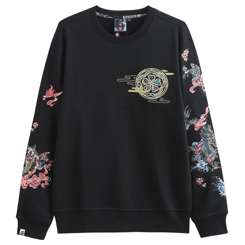 ONIARAI/鬼洗泥棒蓝五轮刺绣款休闲男士圆领套头卫衣 21NOB56