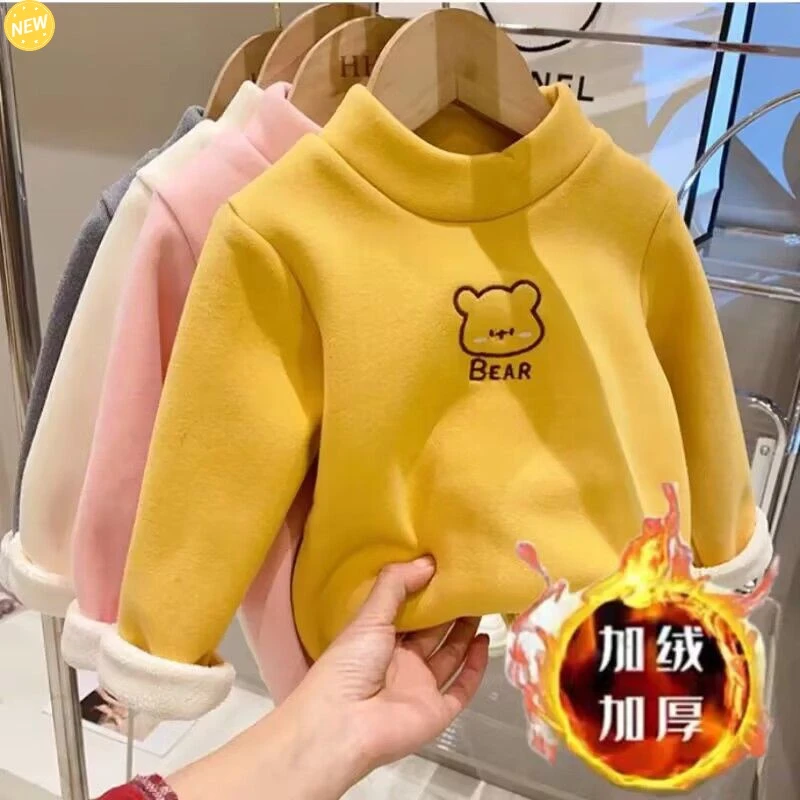 【小扬哥推荐】女童加绒打底衫2023秋冬季新款卡通刺绣儿童一体绒