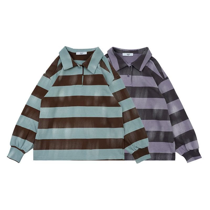 童装秋装复古做旧女男童条纹衫中大童儿童宽松长袖恤潮
