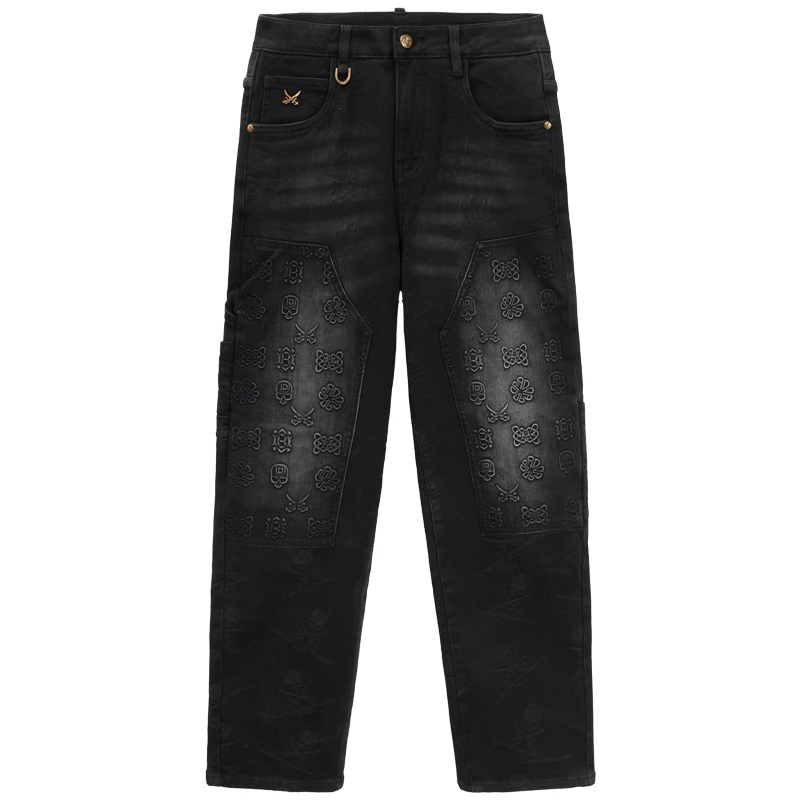 【DA双刀】秋冬新款休闲黑灰暗纹提花时尚宽松弹力微阔直筒裤-011