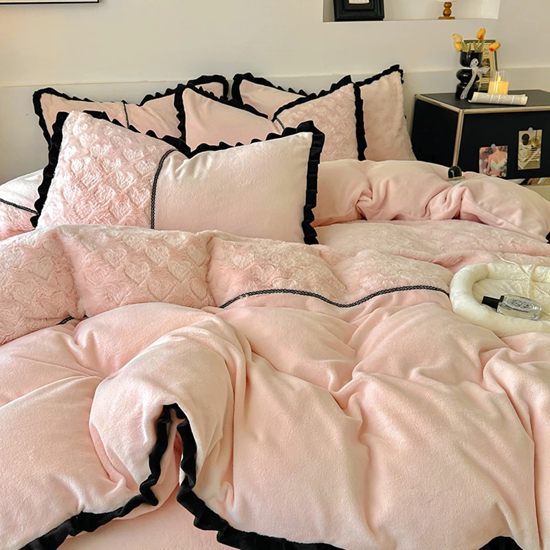 小香风兔兔绒床品四件套轻奢公主风床上加厚加绒被套罩单人三件套