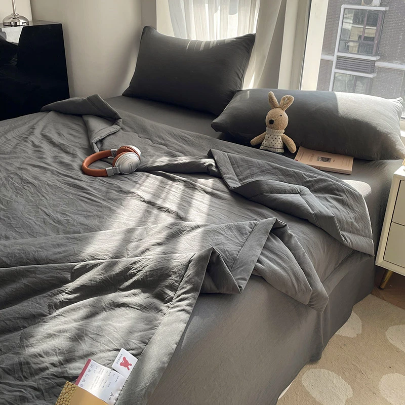 简约北欧风灰色夏凉被薄款夏被可机洗空调被单人宿舍床凉感薄被子
