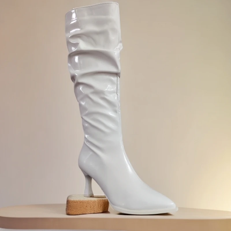 高档尖头漆皮高跟靴子1260