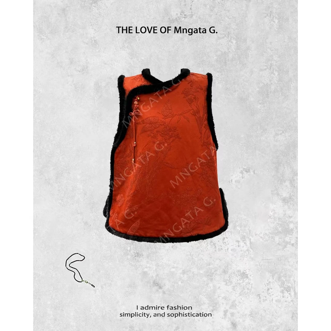 MNGATA G.宫小妍 【腊月红】秋冬新中式中国风拼水貂马甲23101610