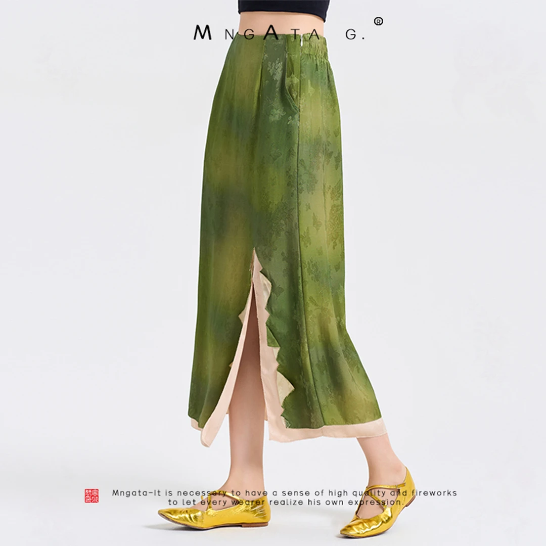 MNGATA G.宫小妍 【花萝裙】夏日新中式薄荷曼波开叉半身裙24880116