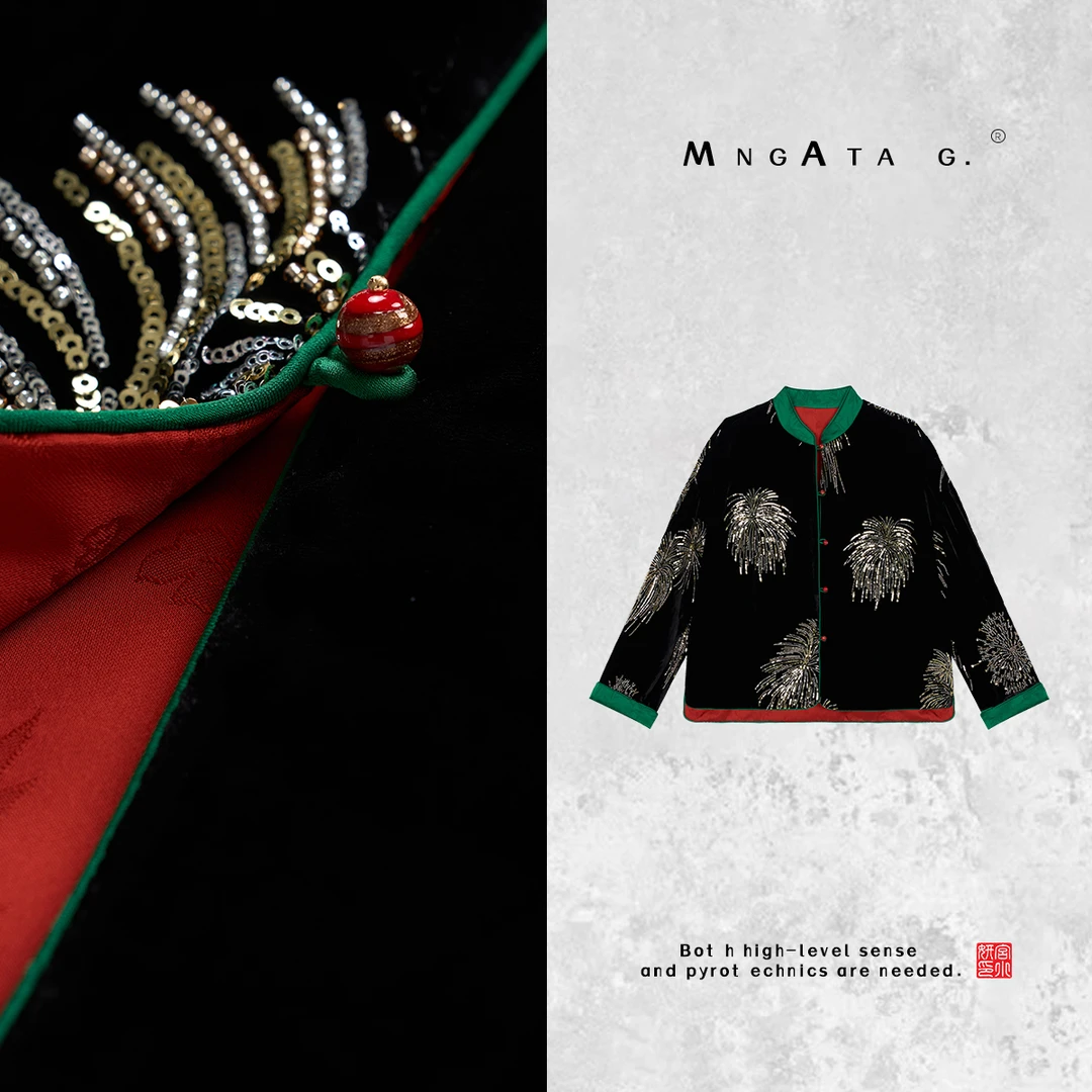 MNGATA G.宫小妍【烟火年年】真丝丝绒新中式中国风秋冬外套X280443