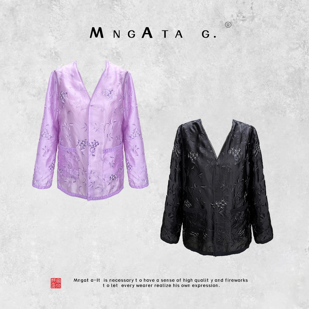 MNGATA G.宫小妍 【V领紫衫】夏日新中式中国风真丝短外套24880110