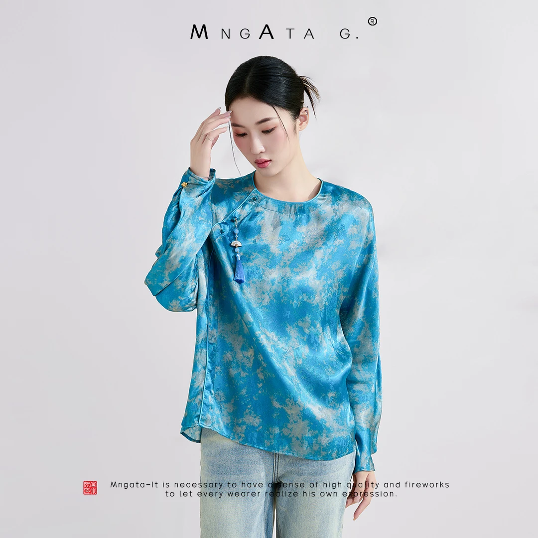 MNGATA G.宫小妍 【银衫菘蓝】25年秋季新中式中国风长袖24880141