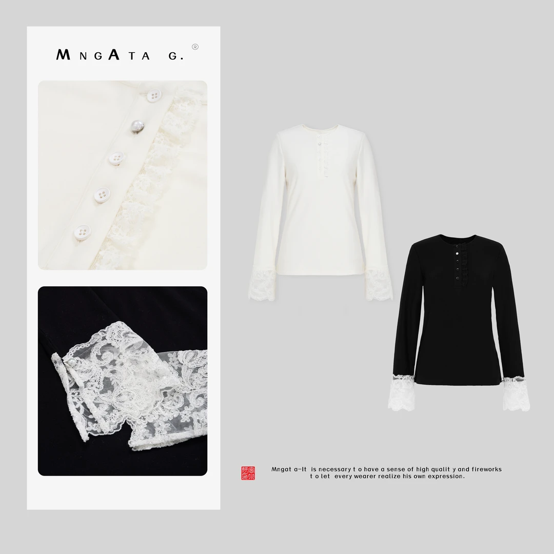 MNGATA G.宫小妍【东风绣】蕾丝新中式国风休闲百搭上衣秋冬X280580