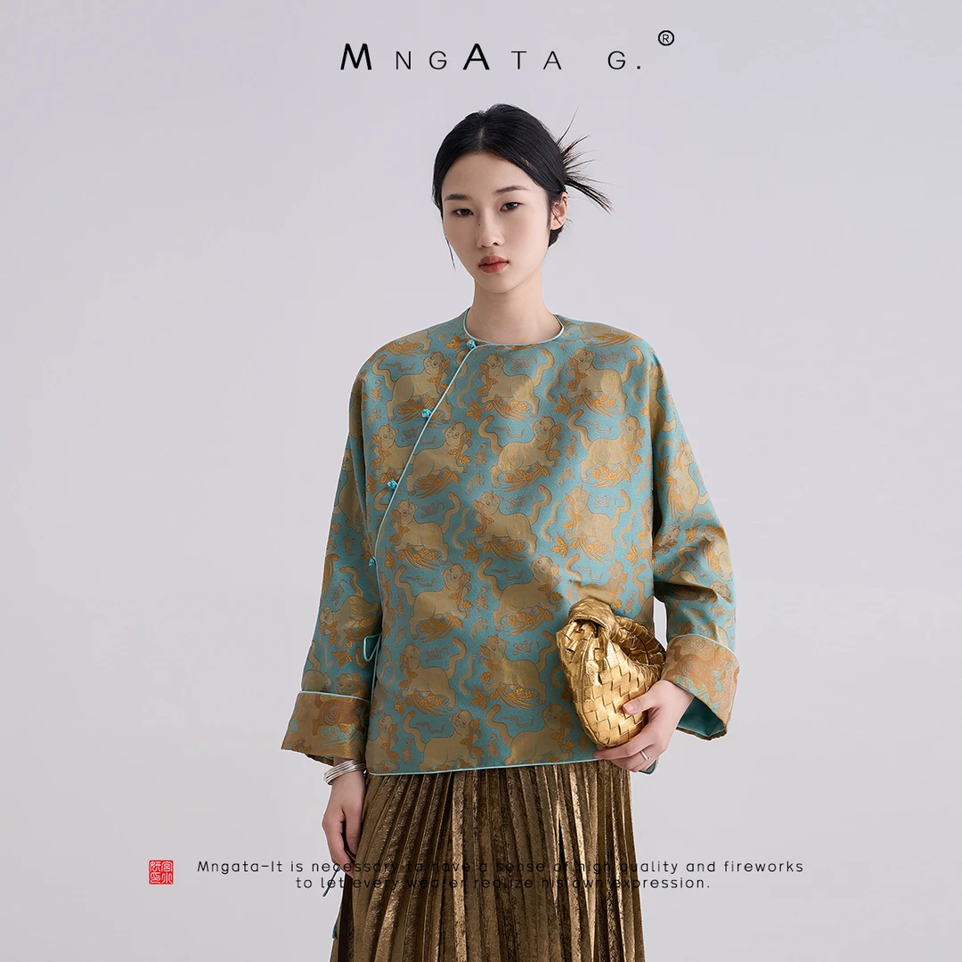 MNGATA G.宫小妍 【宋锦·虎镇五毒】新中式国风真丝秋冬上衣4030436