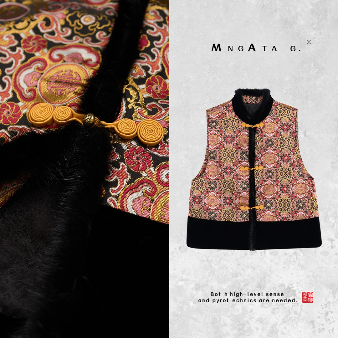 MNGATA G.宫小妍【大吉大利】水貂毛夹棉坎肩马甲民族风秋冬C020021