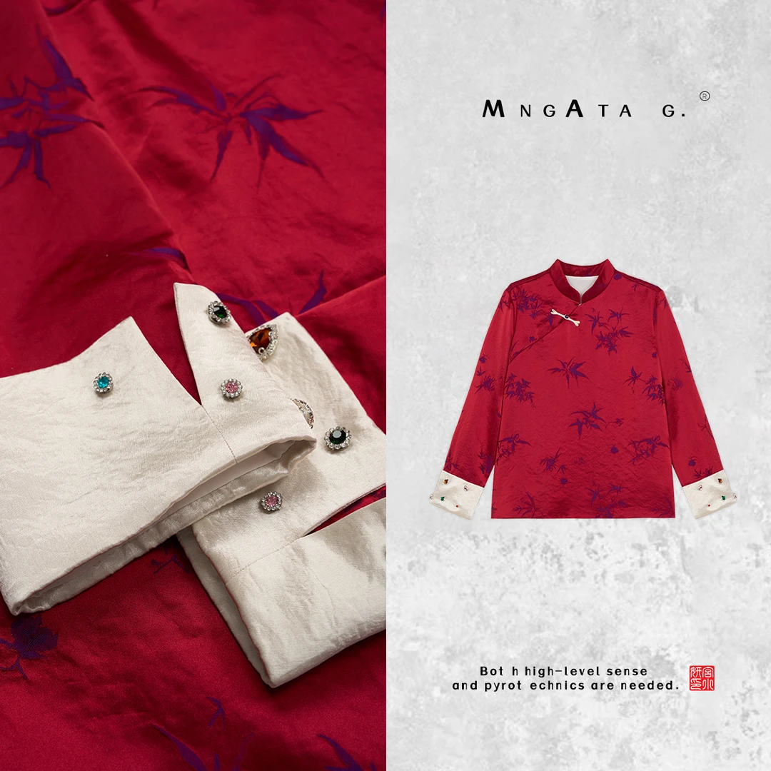 MNGATA G.宫小妍【红昭愿】醋酸新中式中国风秋冬立领上衣X280435
