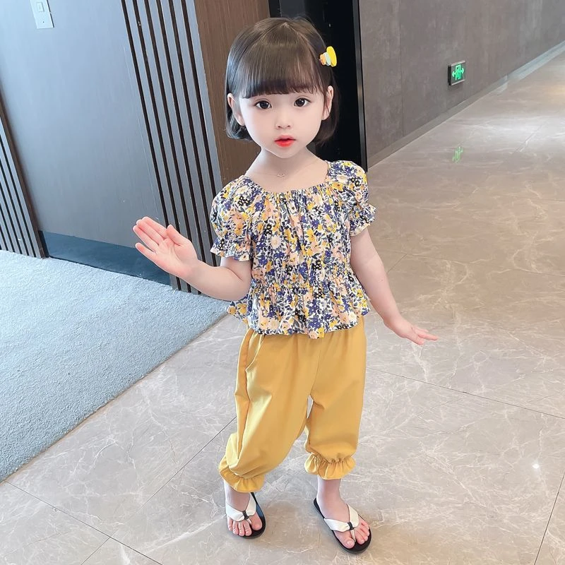女童夏季套装洋气夏装时髦网红儿童装宝宝2025新款韩版碎花两件套