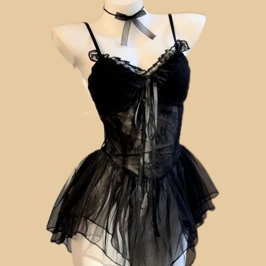 手作黑天鹅【80-160】黑色性感钢圈胸垫显瘦成人趣会战袍制服吊带