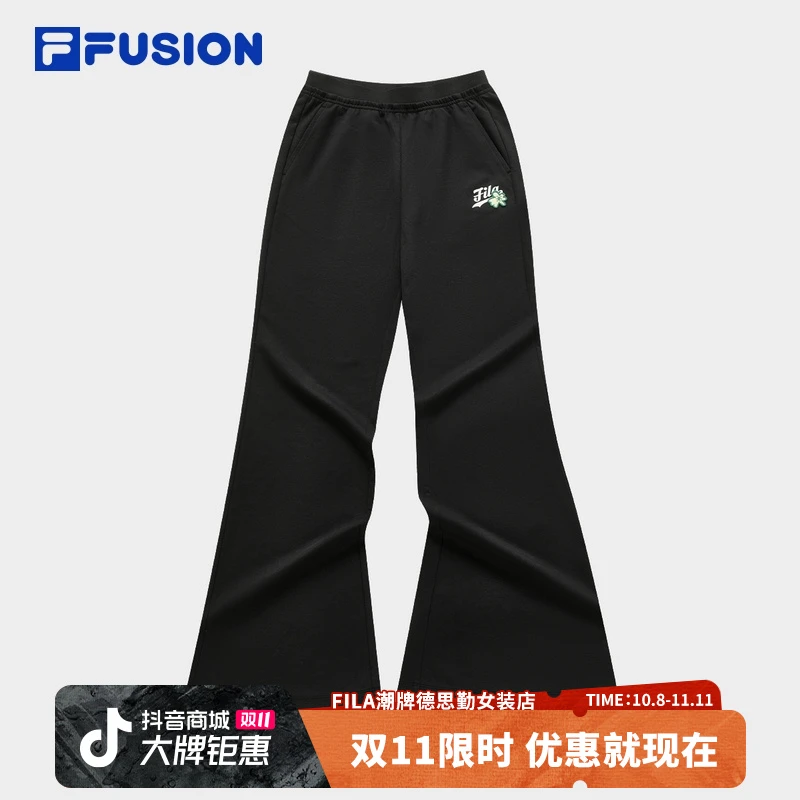 FILA斐乐女喇叭裤2024新款夏季黑色休闲运动透气长裤T11W422604