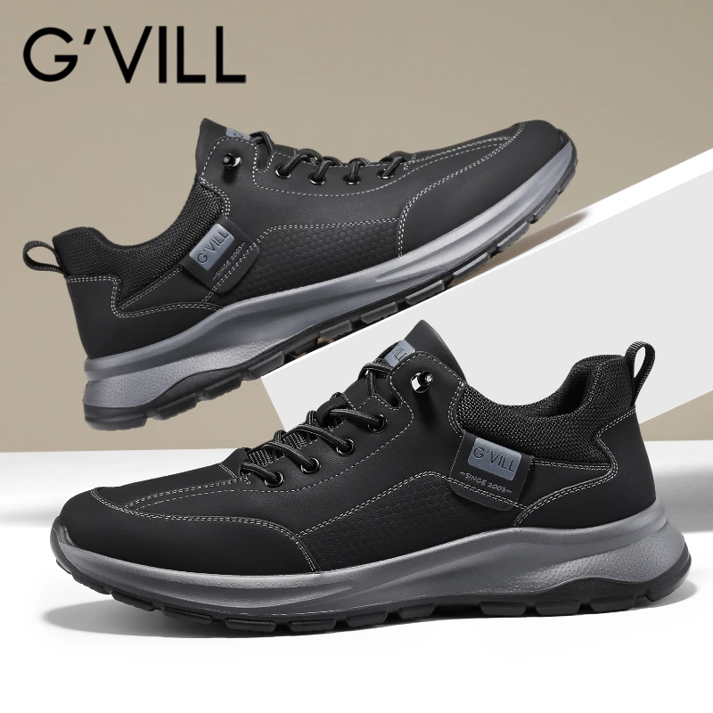 G'VILL/贵之步男士真皮牛皮鞋黑色百搭商务皮鞋加绒防水休闲皮鞋