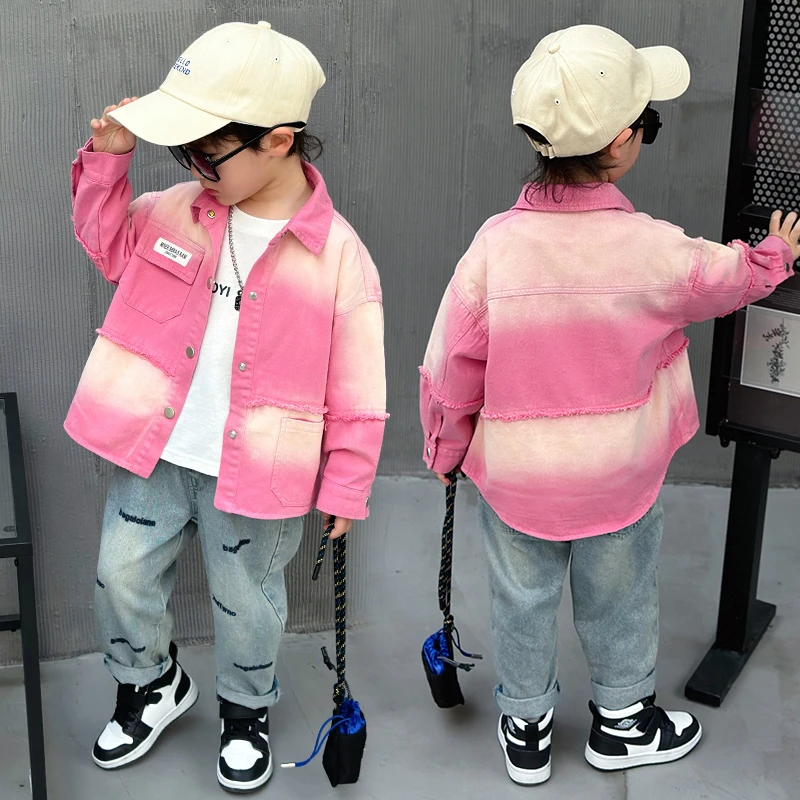 男童渐变牛仔秋装外套儿童运动宝宝衣服2024新款秋季男孩韩版童装
