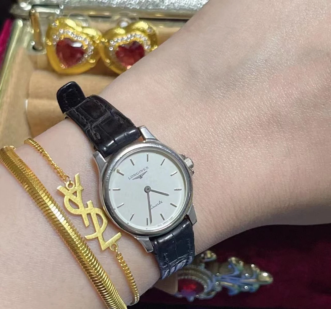 95新 Longines/浪琴 -1中古复古/黑皮带/白盘/22mm/浪琴女表