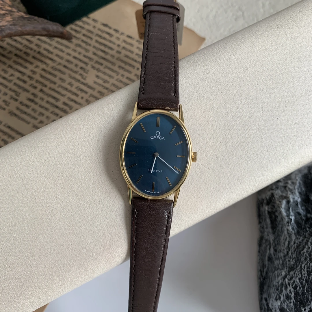 95新 Omega/欧米茄 -61中古复古/棕皮带/蓝盘/26.5mm/欧米茄女表