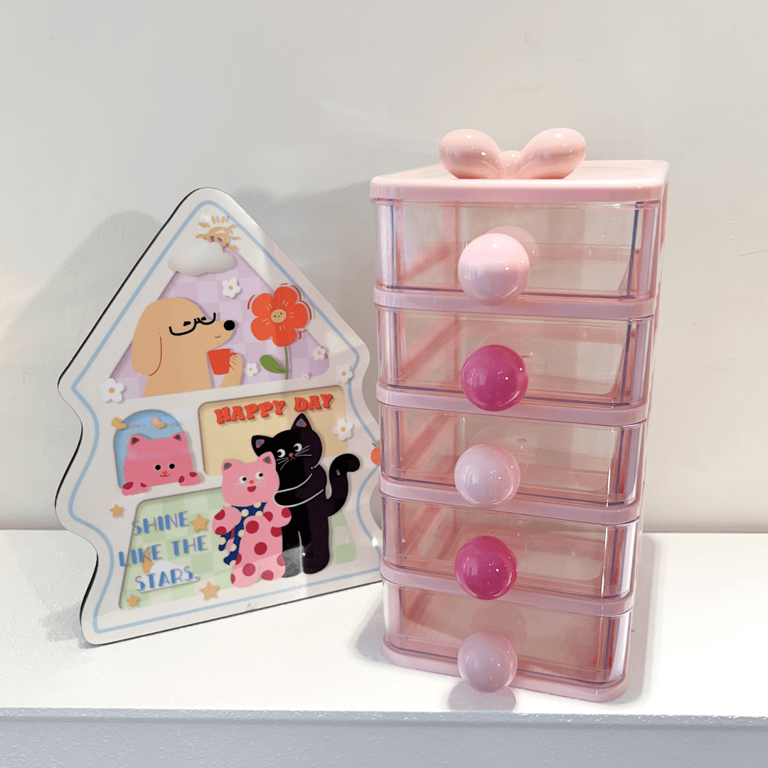 多巴胺彩球蝴蝶结高颜值五层桌面收纳盒