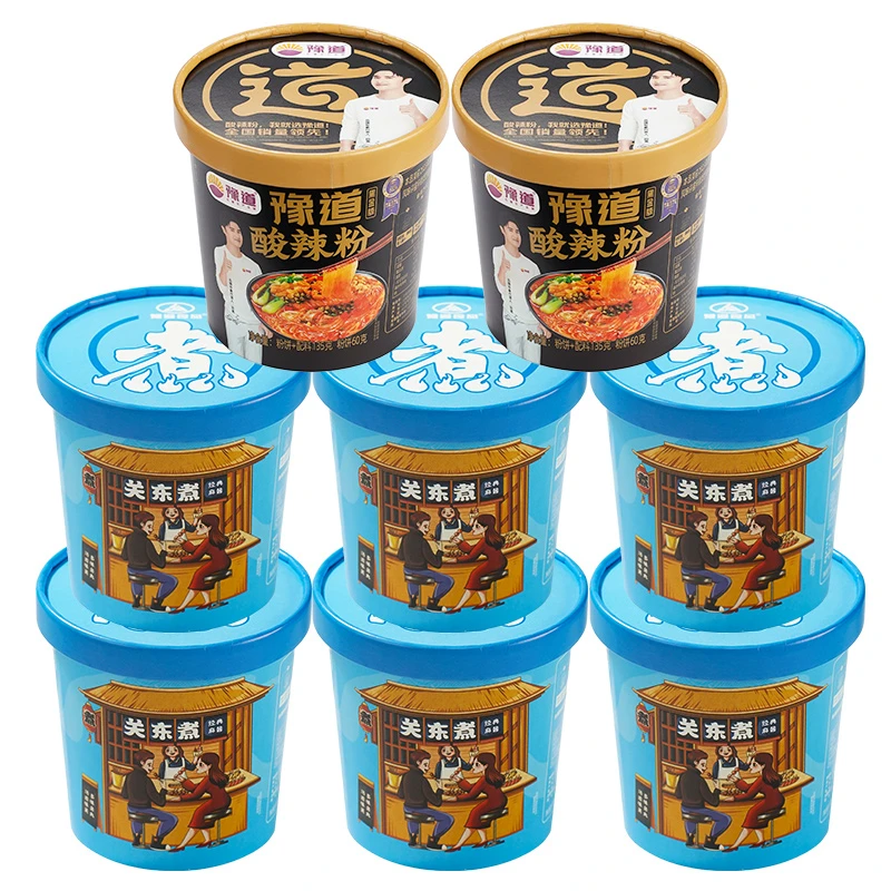 豫道食品 关东煮6桶+黑金版酸辣粉2桶组合装 冲泡即食清真速食