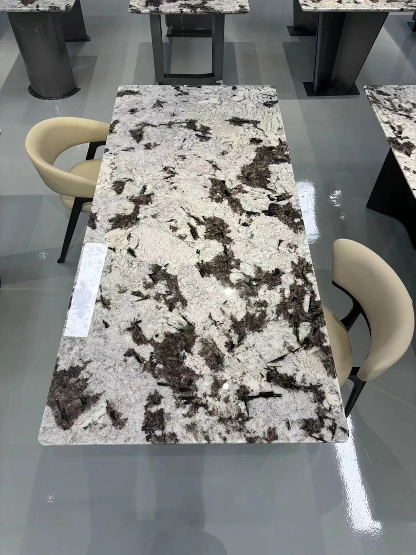 【雪山兰】纯天然奢石餐桌轻奢客厅家用简约餐厅极简意式长方形