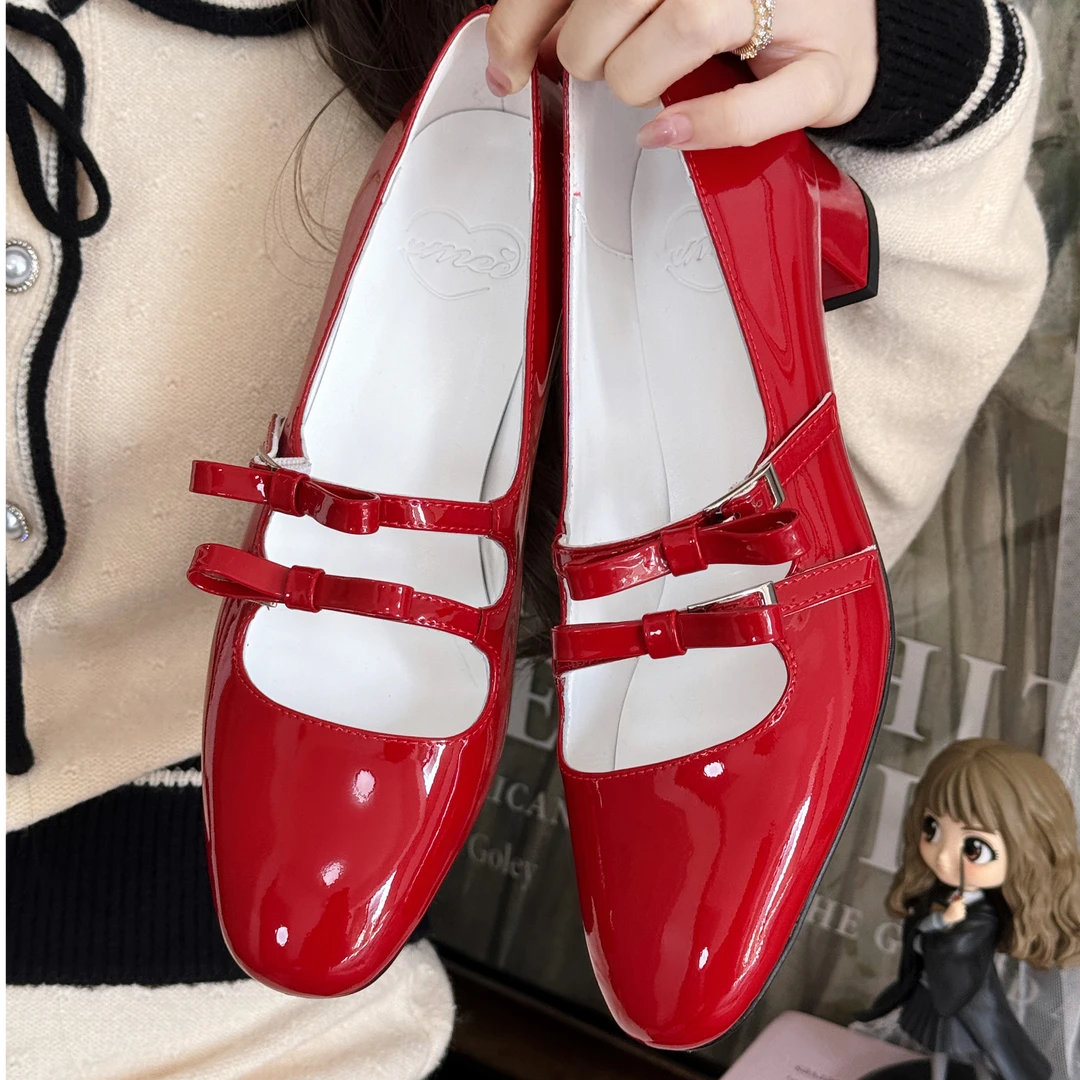 【真皮】小梅家的店少女心四季双蝴蝶结玛丽珍单鞋女鞋8712-10