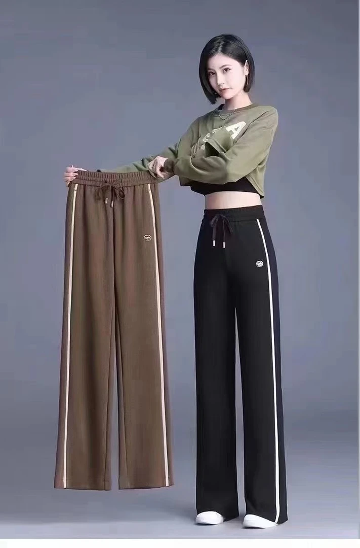 高档条纹休闲直筒裤