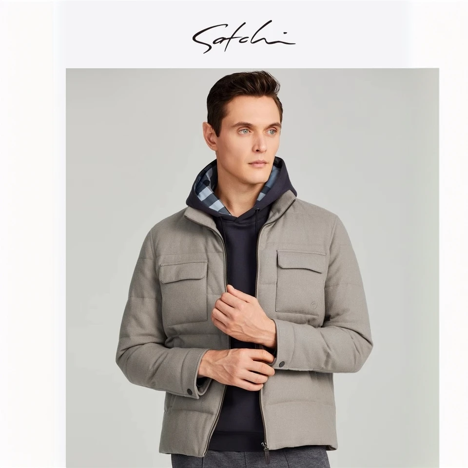 【面包服】Satchi男装男士羽绒服冬季新款立领白鹅绒羊毛外套厚短款