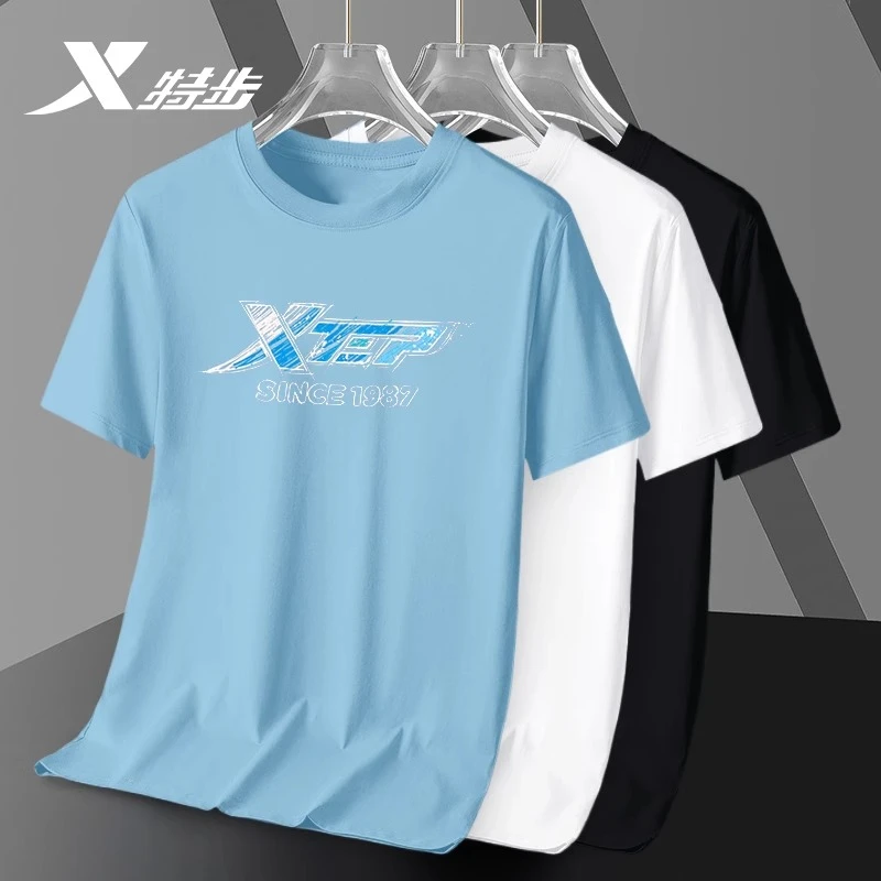 特步短袖男夏季新款圆领透气t恤官方正品男士半袖运动服上衣