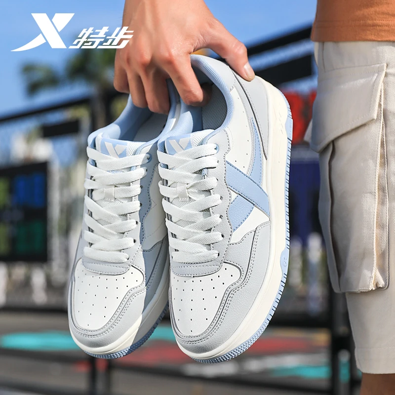 特步男鞋板鞋2025新款夏季皮面青少年学生低帮休闲鞋子运动鞋男款