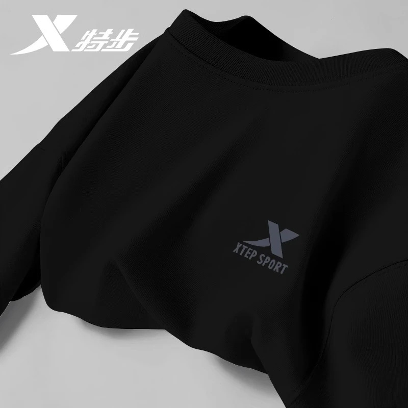 特步卫衣男圆领长袖t恤2025冬季新款运动打底男士宽松休闲套头衫
