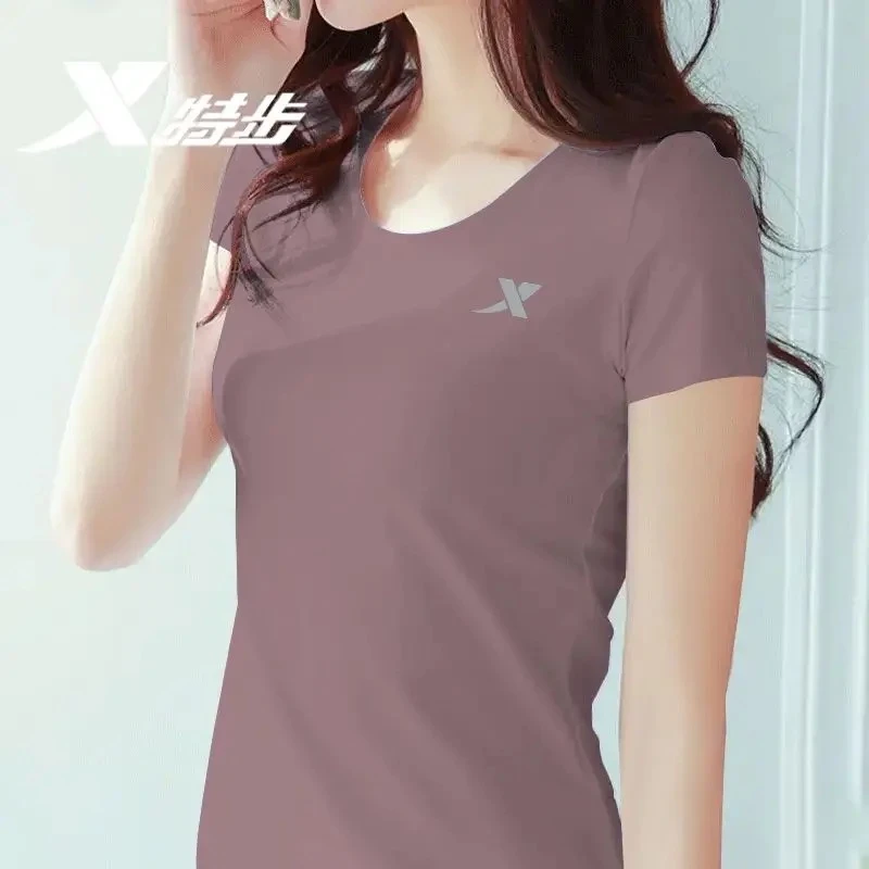 特步短袖T恤女夏季冰丝薄款短T半袖正品2025新款正品速干运动上衣