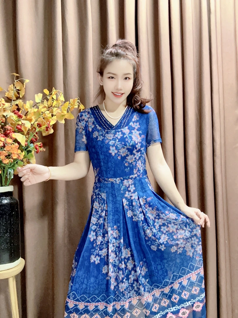 S 1189#优雅气质连衣裙夏季洋气时尚显瘦妈妈装